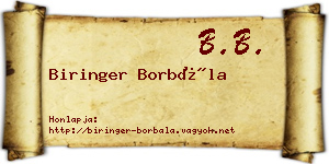 Biringer Borbála névjegykártya